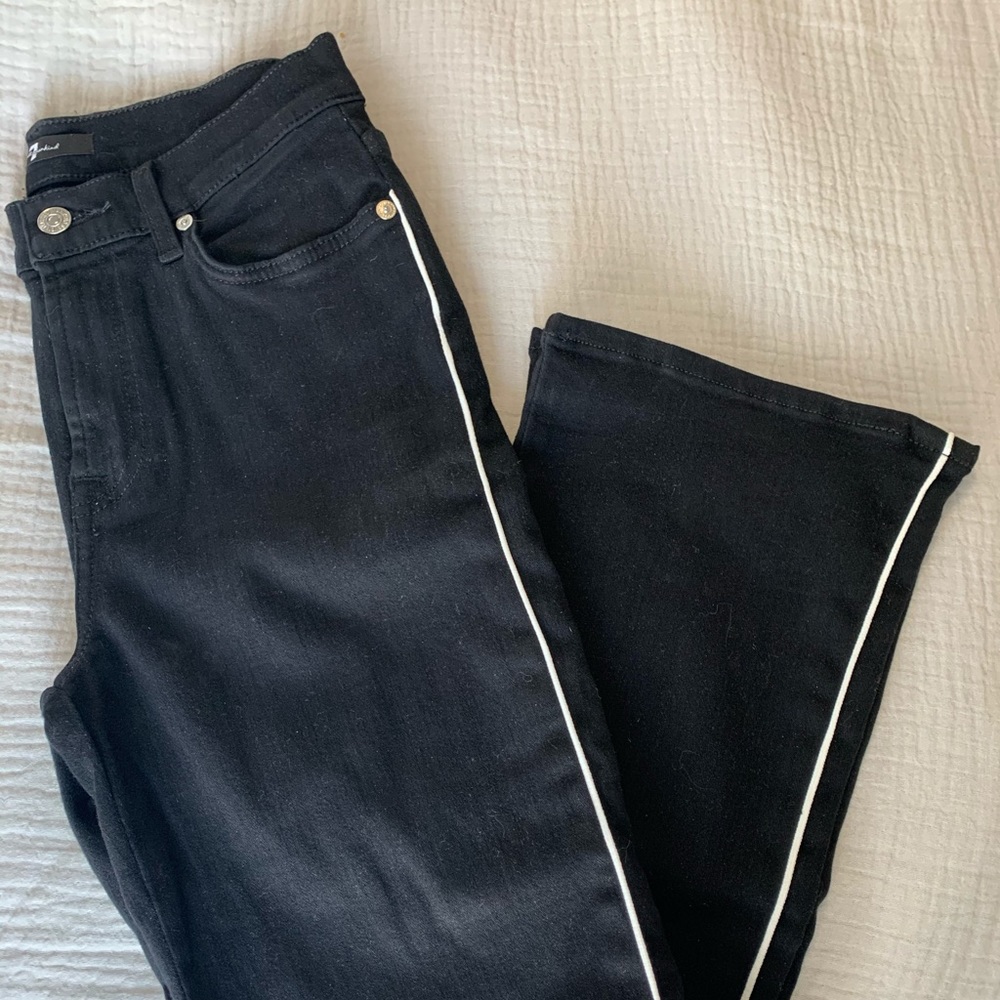 Piped High Waisted Crop Flair Jeans
